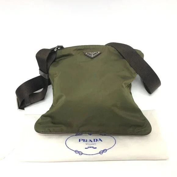 PRADA Triangle logo Crossbody Shoulder Bag Nylon khaki/SilverHardware - Picture 11 of 12